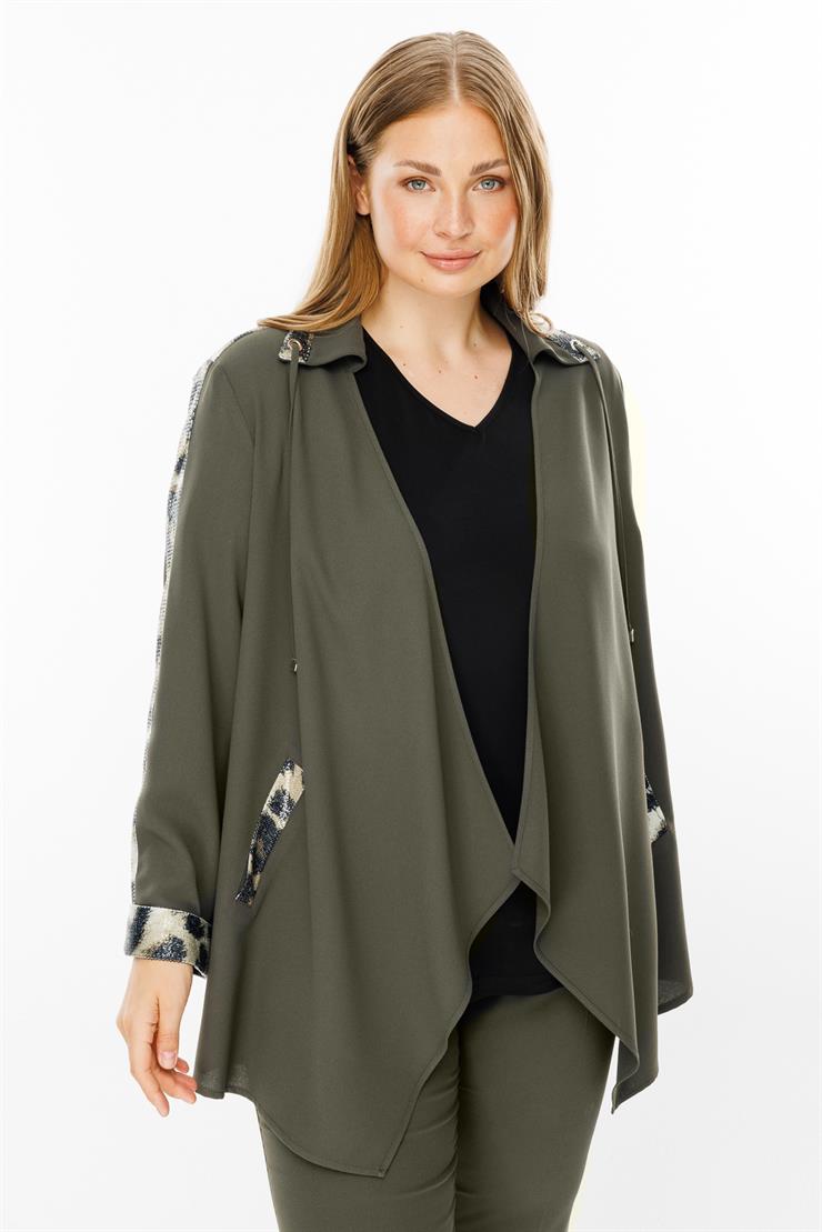 Modailgi  Leopar Detaylı İkili Takım Haki