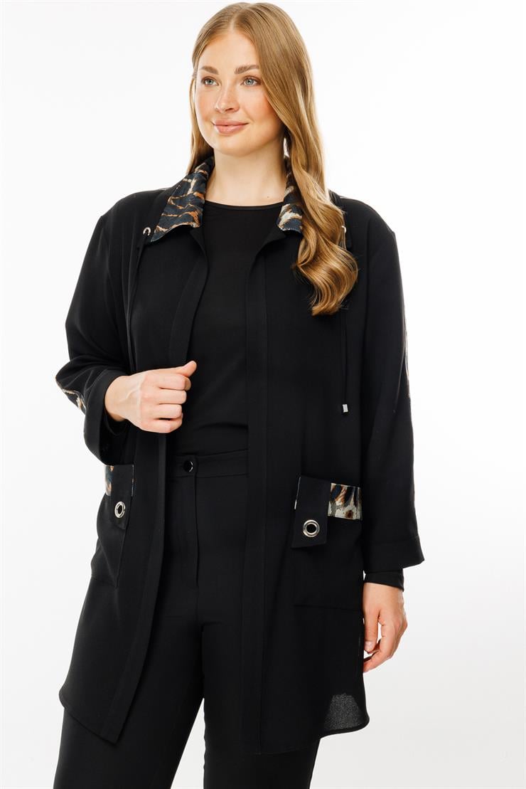 Modailgi  Leopar Detaylı Torba Cepli İkili Takım Siyah