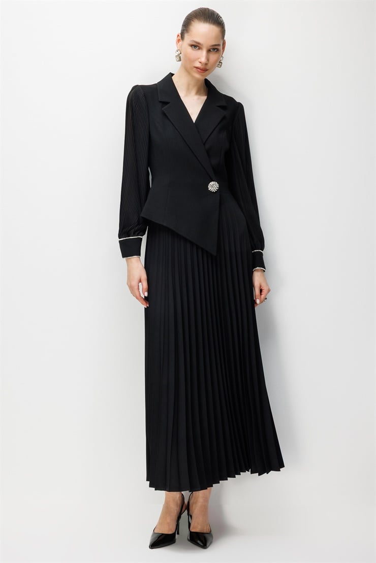 Modailgi Manşeti Taşlı Pilisoley Ceket Elbise