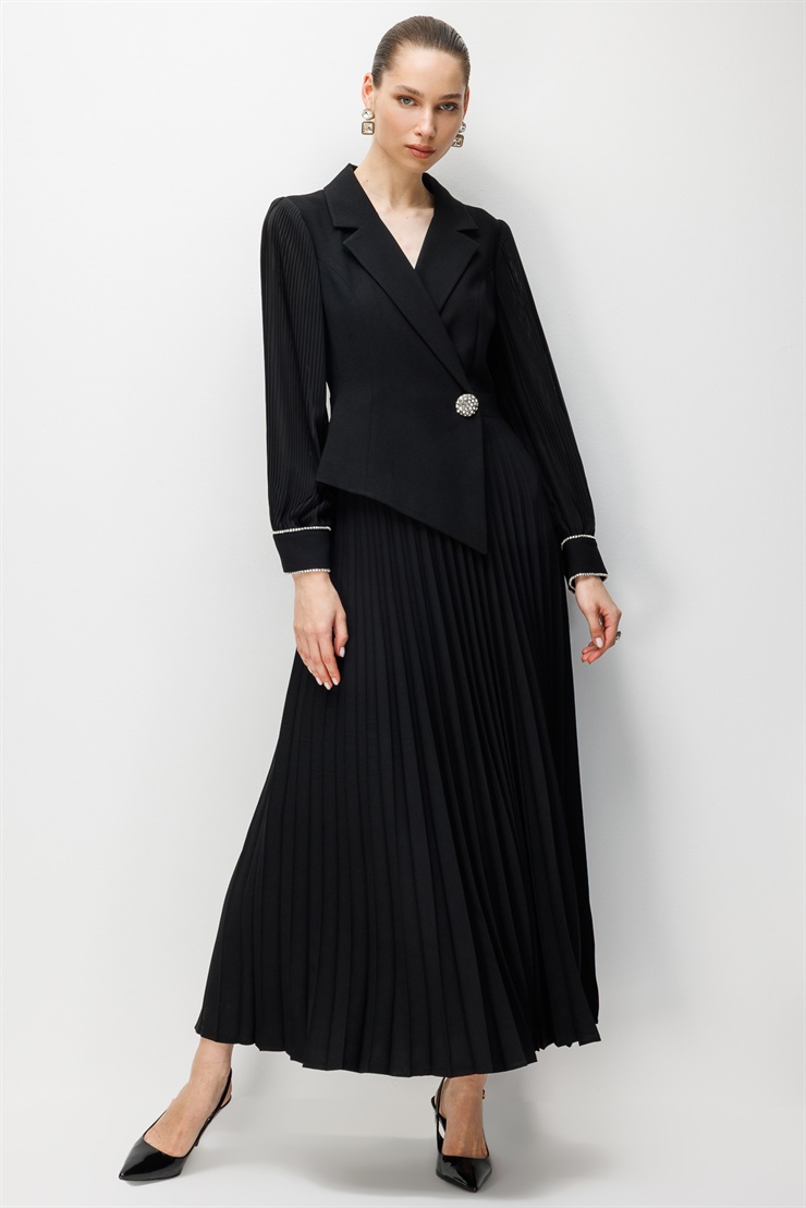 Modailgi Manşeti Taşlı Pilisoley Ceket Elbise