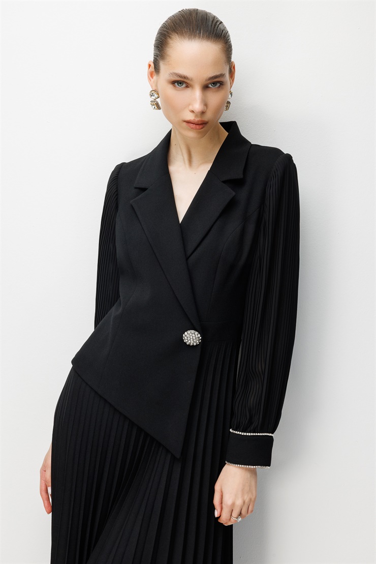 Modailgi Manşeti Taşlı Pilisoley Ceket Elbise