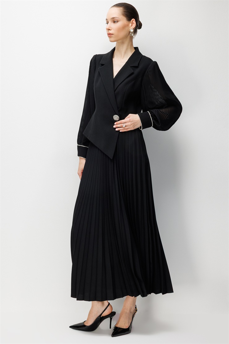 Modailgi Manşeti Taşlı Pilisoley Ceket Elbise