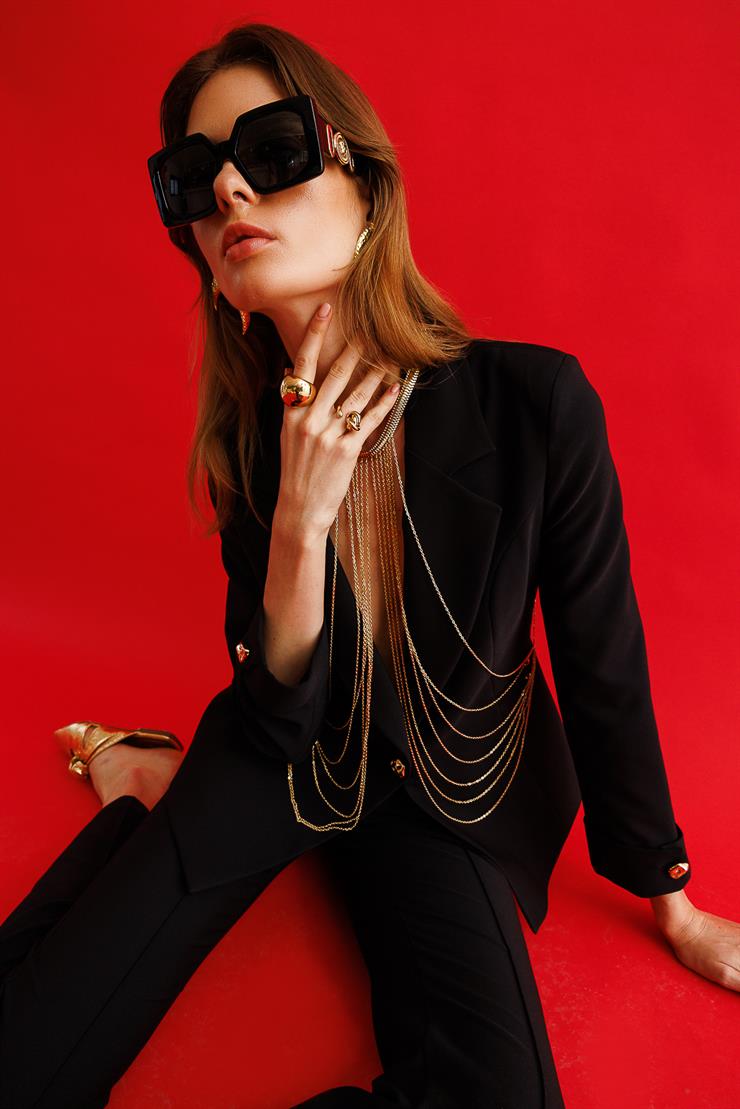 Modailgi  Metal Aksesuar Detaylı Tek Düğmeli Yarım Astarlı Ceket Siyah