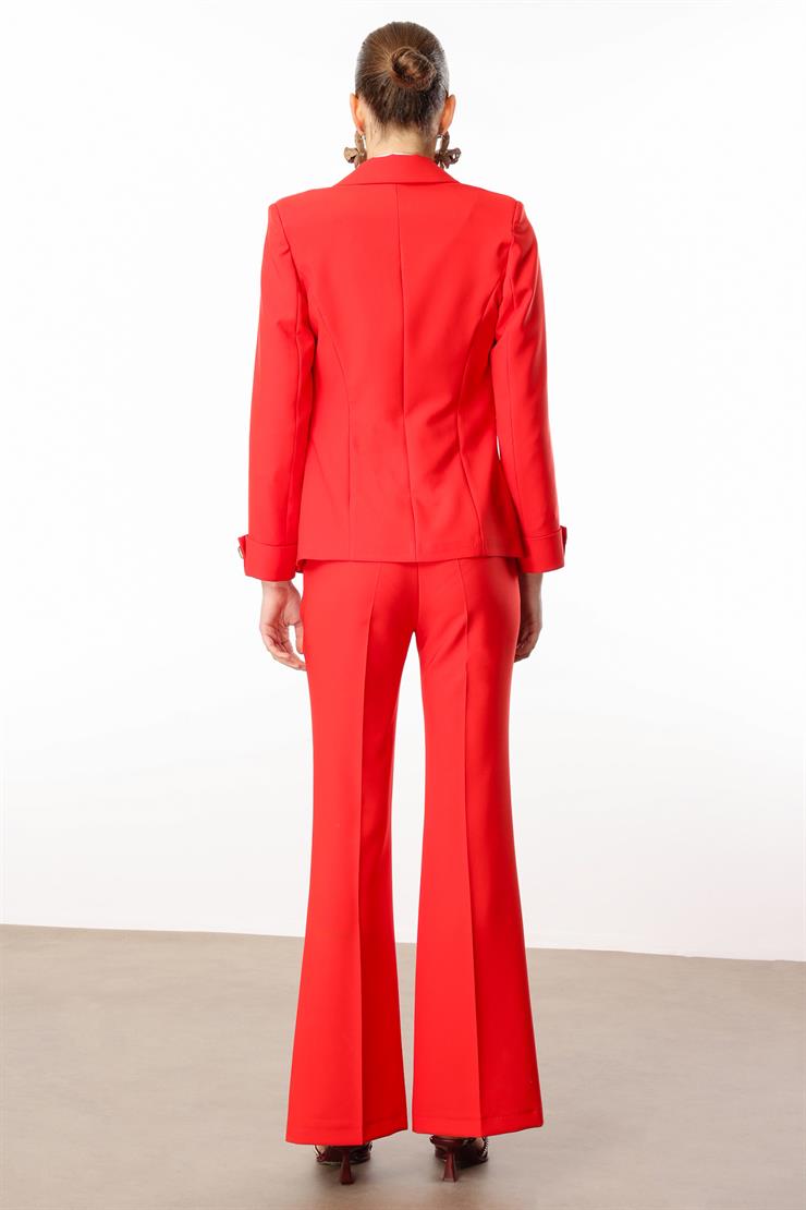 Modailgi  Metal Aksesuar Detaylı Tek Düğmeli Yarım Astarlı Ceket Mercan