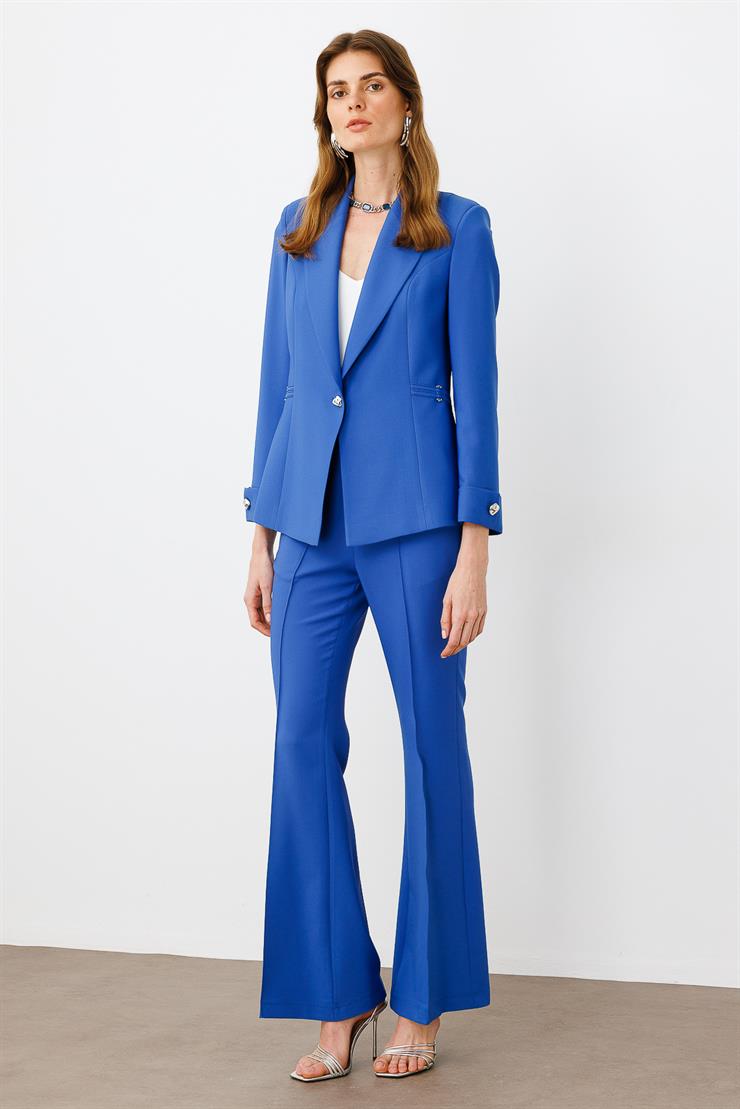 Modailgi  Metal Aksesuar Detaylı Tek Düğmeli Yarım Astarlı Ceket Mavi