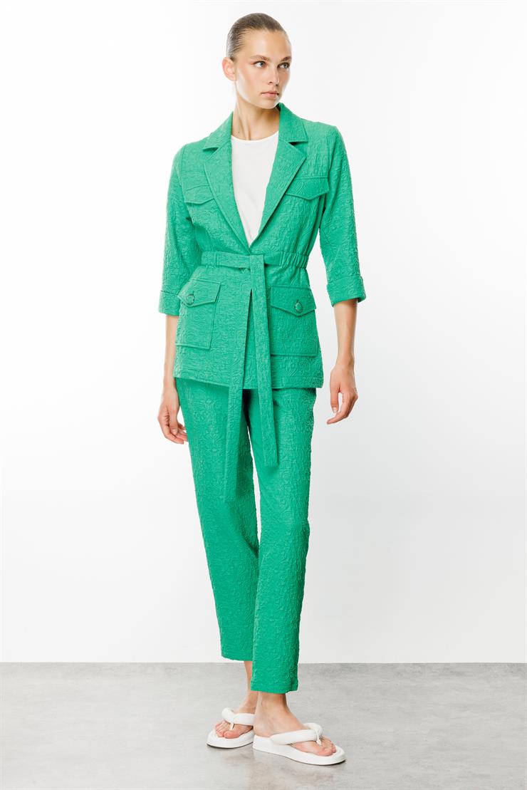 Modailgi  Mono Yaka Belden Kuşaklı Gofreli İkili Tunik Yeşil