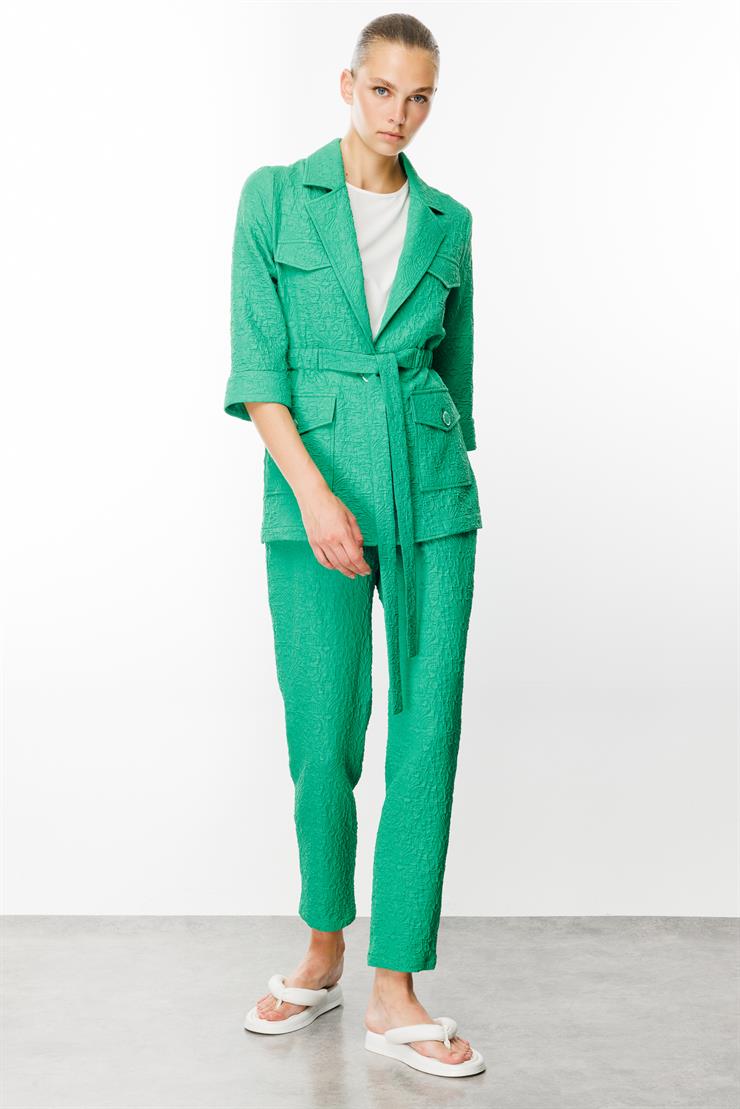 Modailgi  Mono Yaka Belden Kuşaklı Gofreli İkili Tunik Yeşil