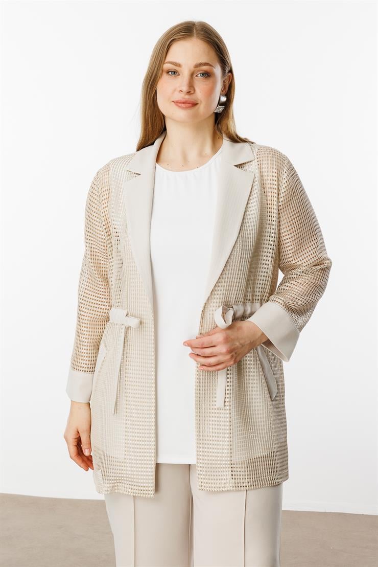 Modailgi  Mono Yaka Beli Büzgülü File Kumaş İkili Takım Taş