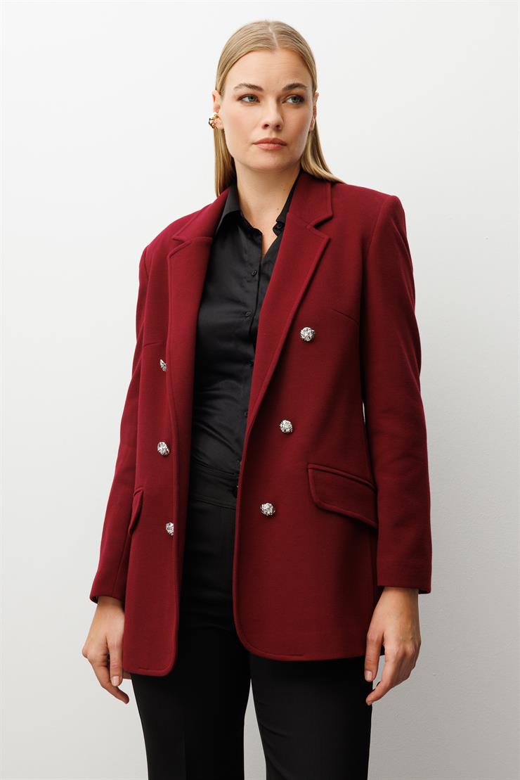 Modailgi  Mono Yaka Cep Kapaklı Uzun Ceket Bordo