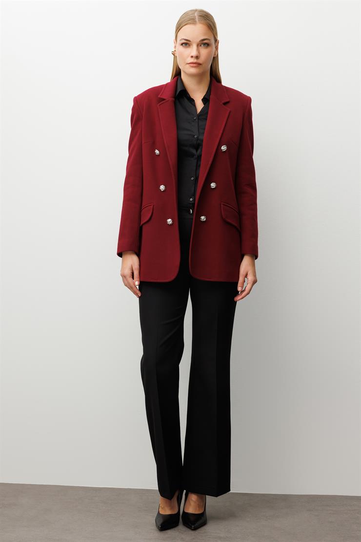 Modailgi  Mono Yaka Cep Kapaklı Uzun Ceket Bordo
