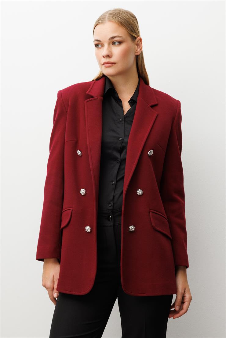 Modailgi  Mono Yaka Cep Kapaklı Uzun Ceket Bordo