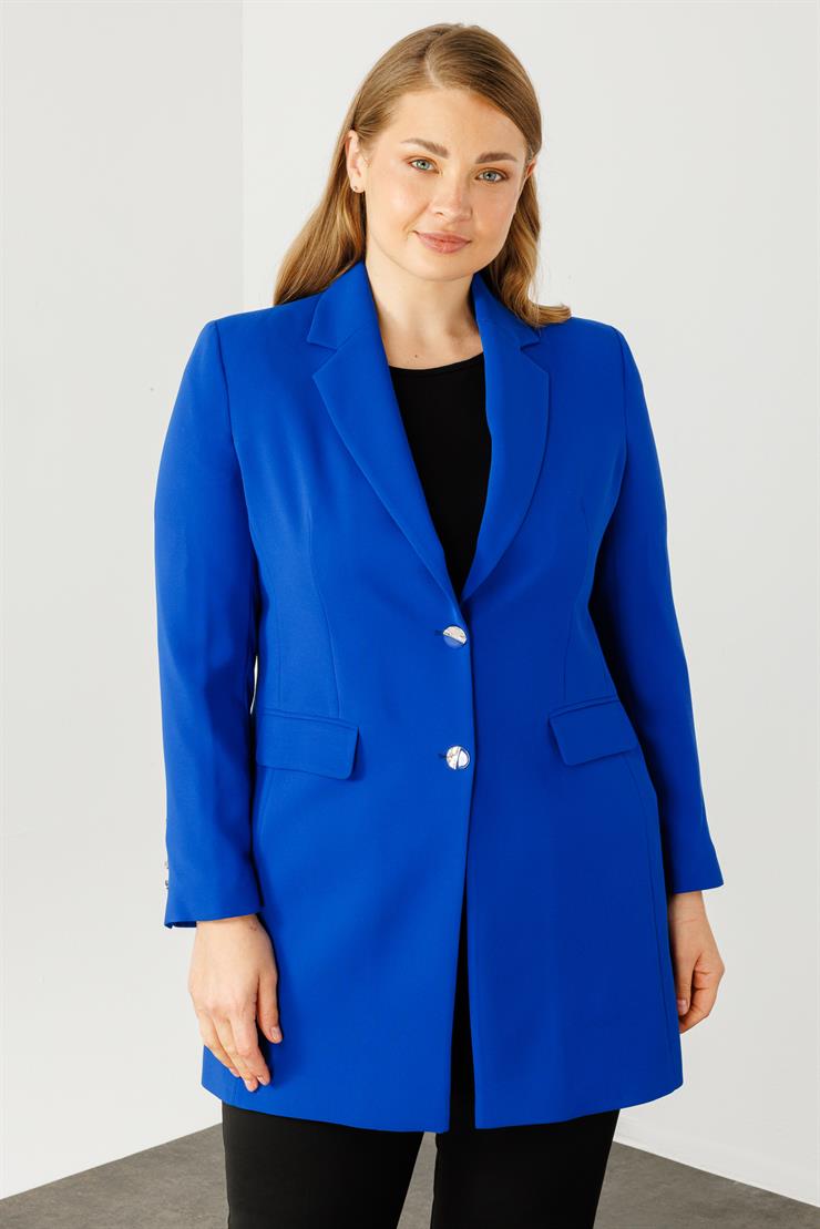 Modailgi  Mono Yaka Çift Düğme Uzun Ceket Saks