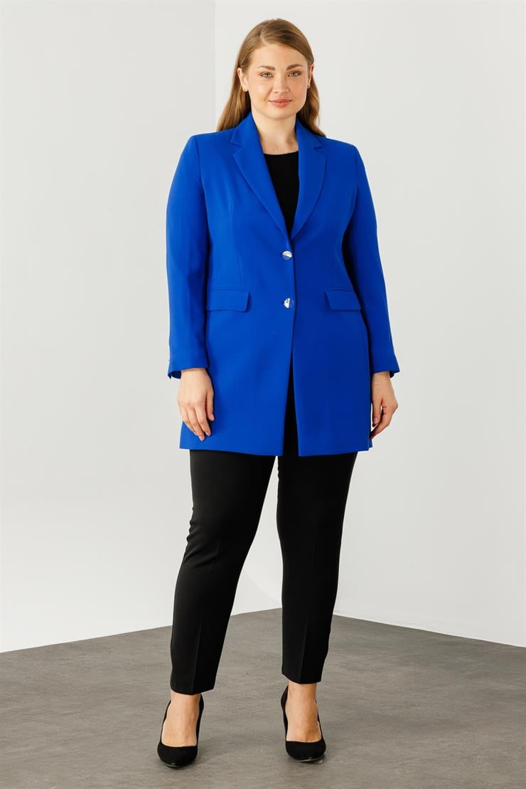 Modailgi  Mono Yaka Çift Düğme Uzun Ceket Saks