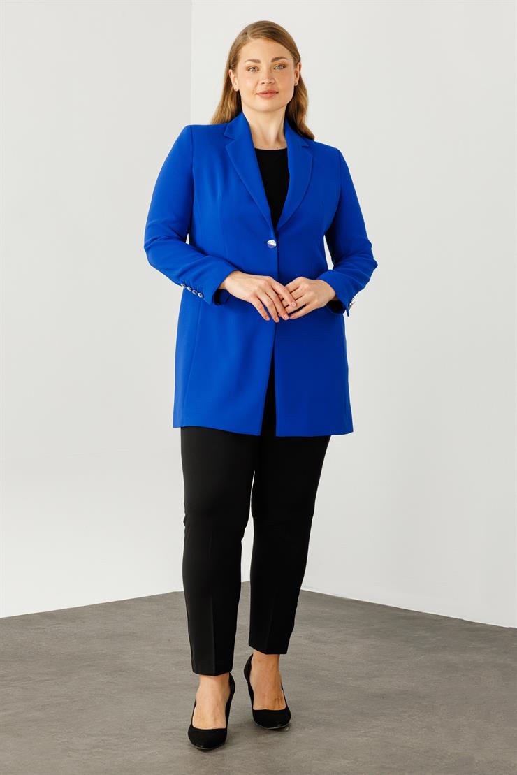 Modailgi  Mono Yaka Çift Düğme Uzun Ceket Saks