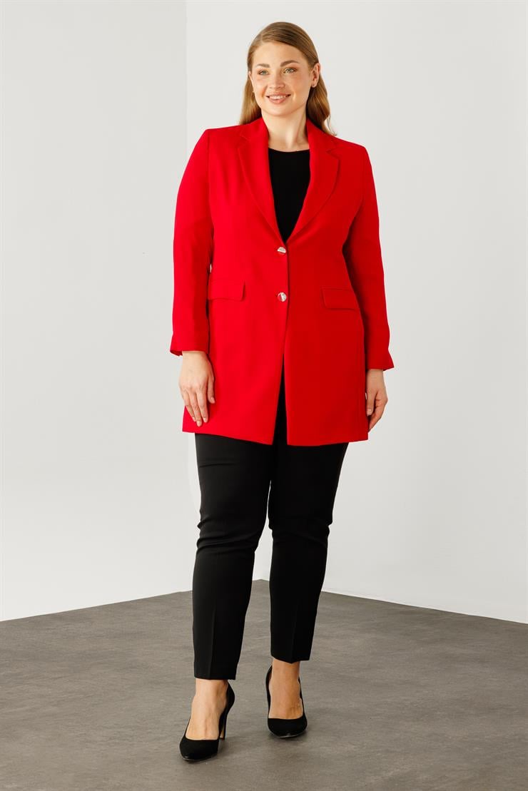 Modailgi  Mono Yaka Çift Düğme Uzun Ceket Kırmızı
