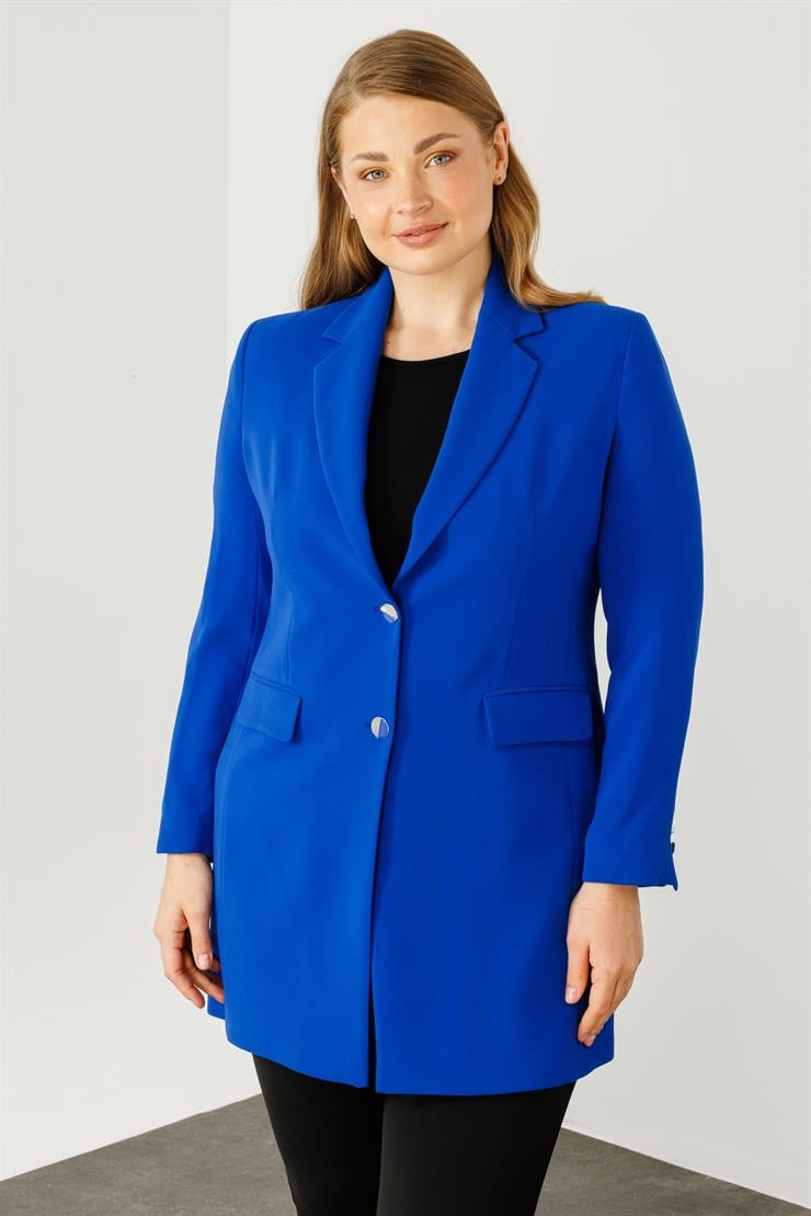 Modailgi  Mono Yaka Çift Düğme Uzun Ceket Saks