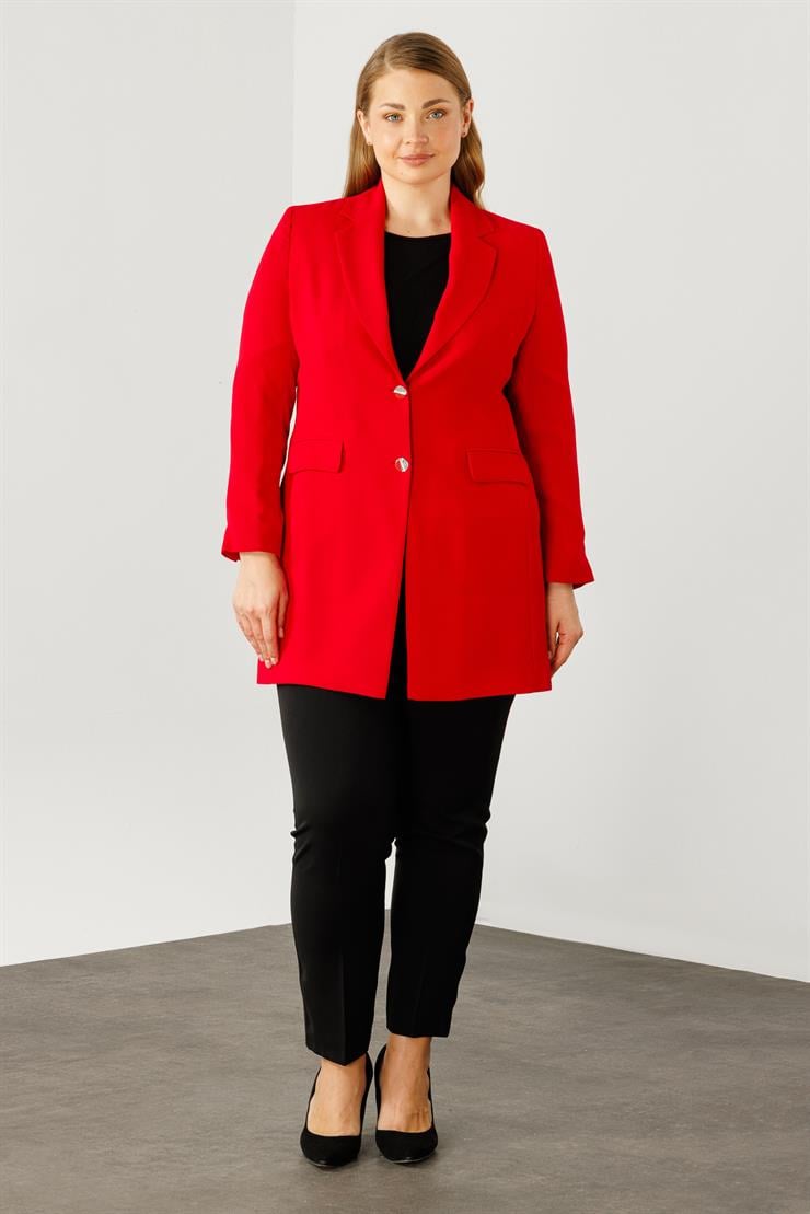 Modailgi  Mono Yaka Çift Düğme Uzun Ceket Kırmızı