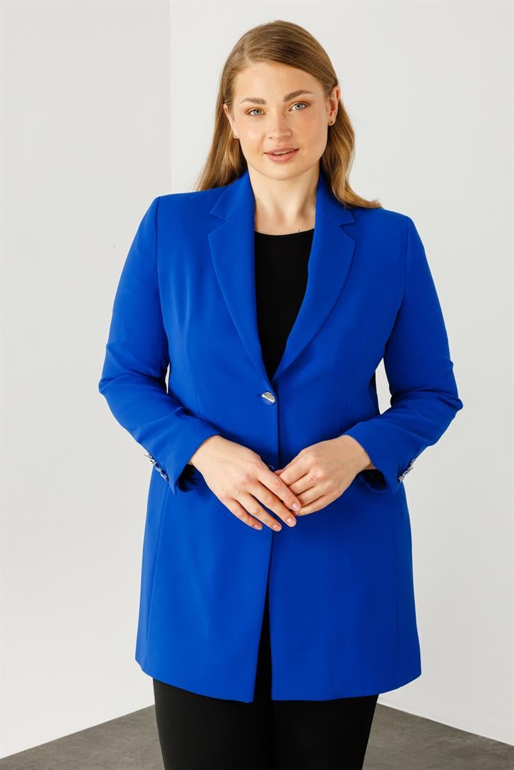 Modailgi  Mono Yaka Çift Düğme Uzun Ceket Saks