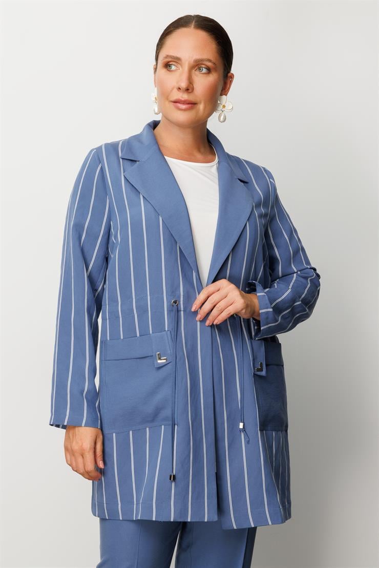 Modailgi  Mono Yaka Çizgili Tunik İndigo