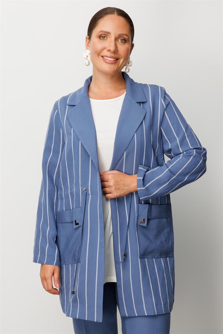 Modailgi  Mono Yaka Çizgili Tunik İndigo