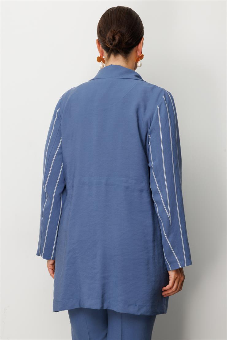 Modailgi  Mono Yaka Çizgili Tunik İndigo