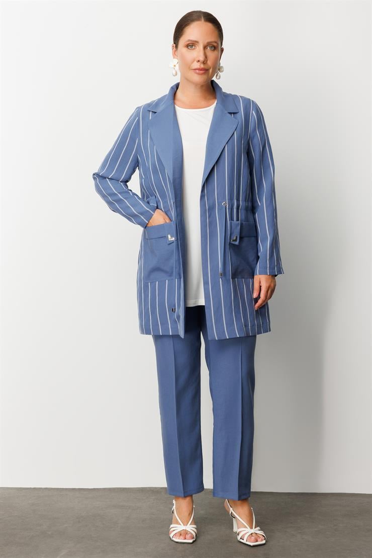 Modailgi  Mono Yaka Çizgili Tunik İndigo