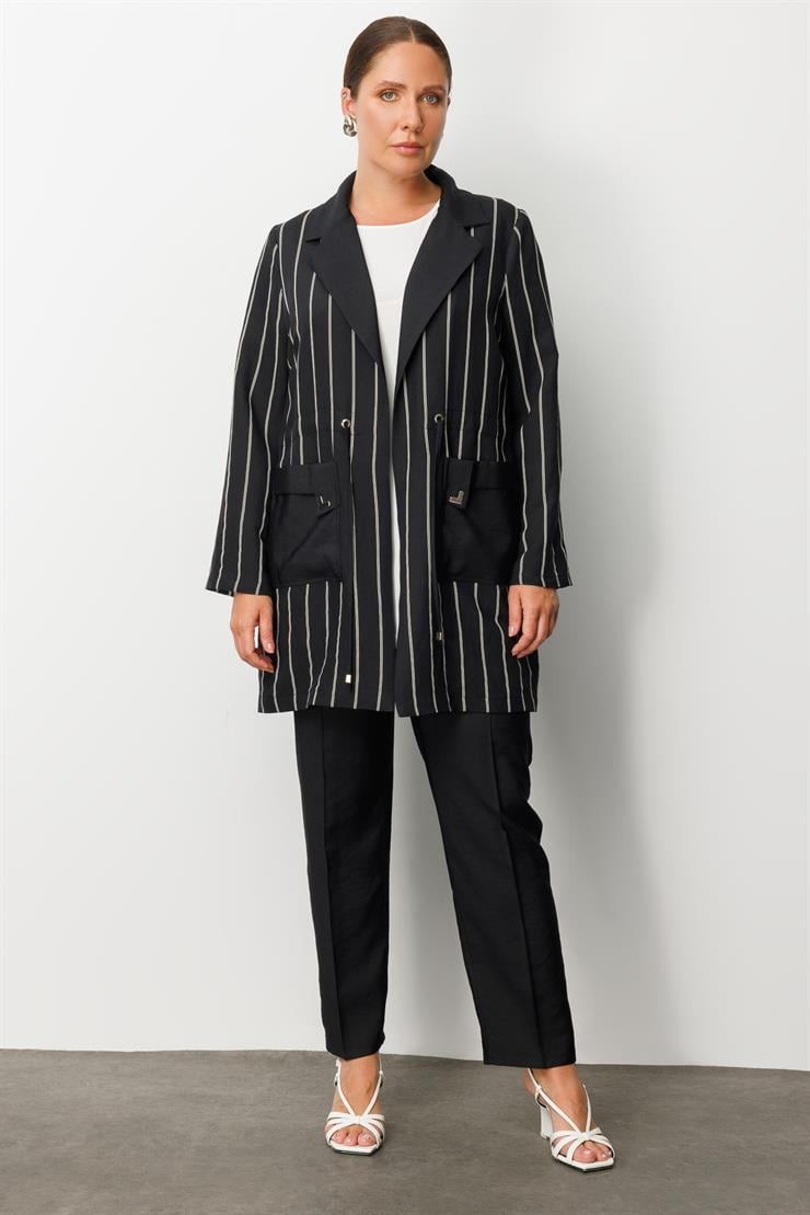 Modailgi  Mono Yaka Çizgili Tunik Siyah