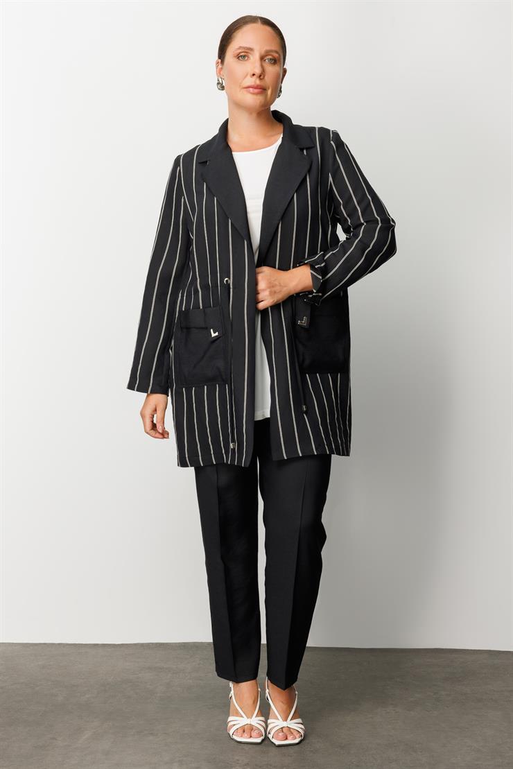 Modailgi  Mono Yaka Çizgili Tunik Siyah