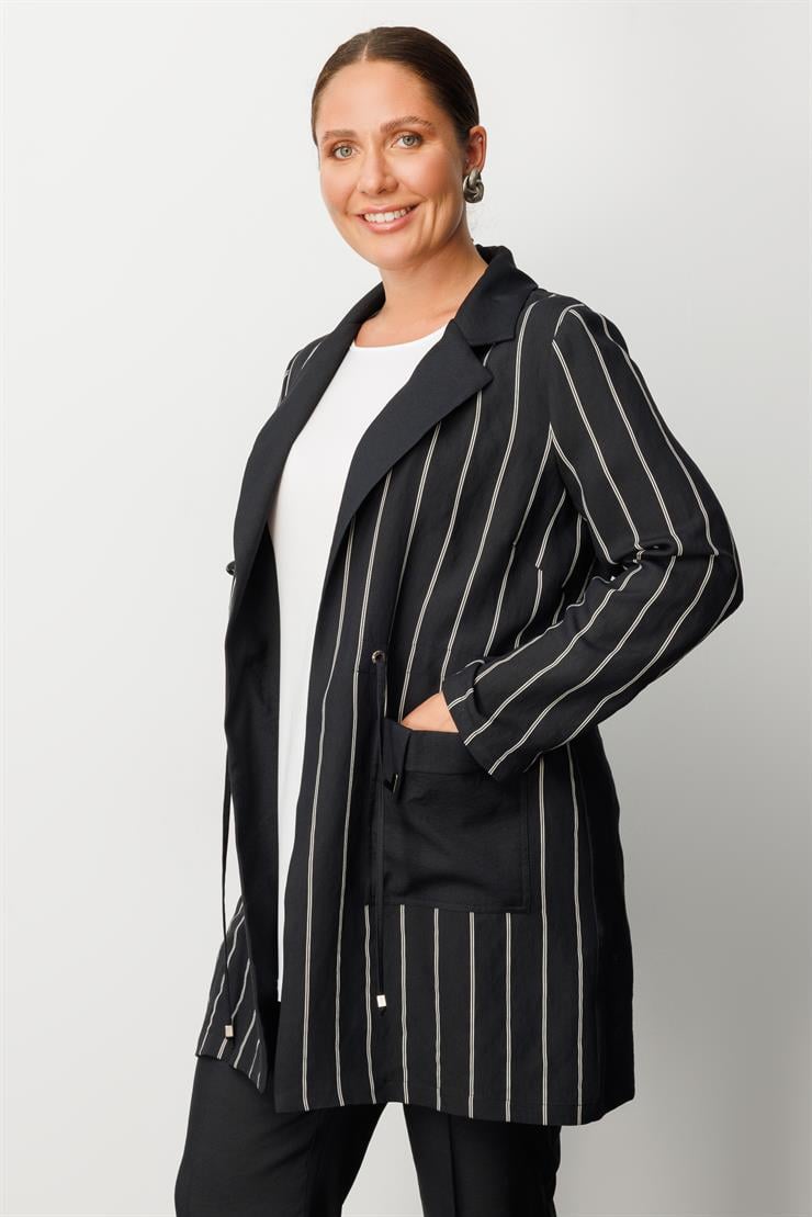 Modailgi  Mono Yaka Çizgili Tunik Siyah
