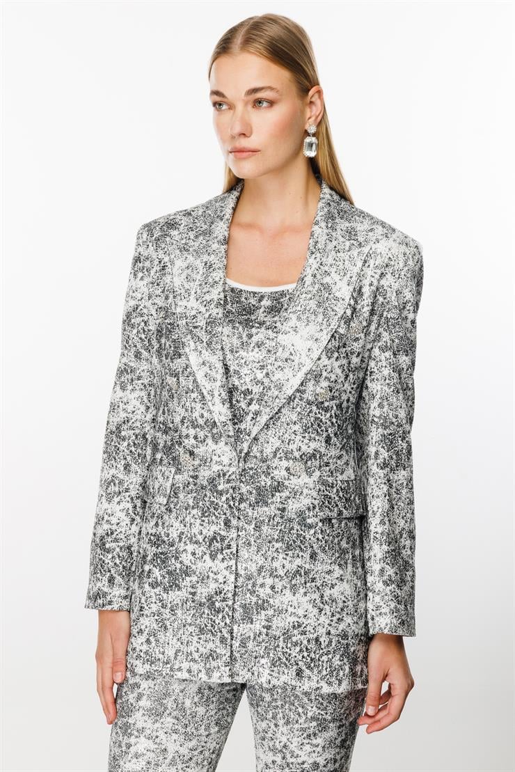 Modailgi  Mono Yaka Düğme Detaylı Payet Ceket Siyah