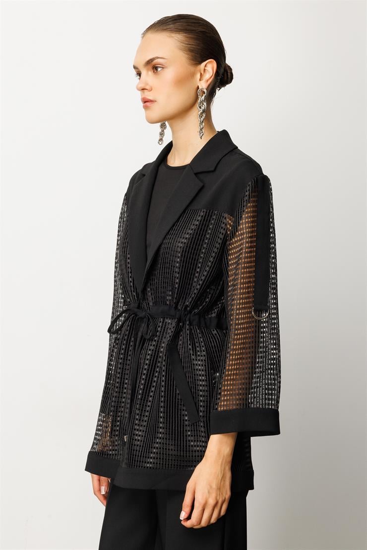 Modailgi  Mono Yaka File Detaylı İkili Takım Siyah