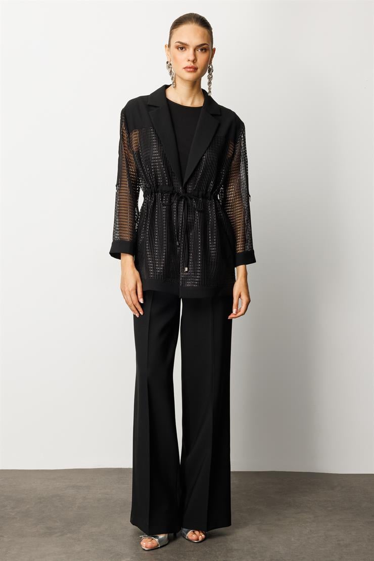 Modailgi  Mono Yaka File Detaylı İkili Takım Siyah