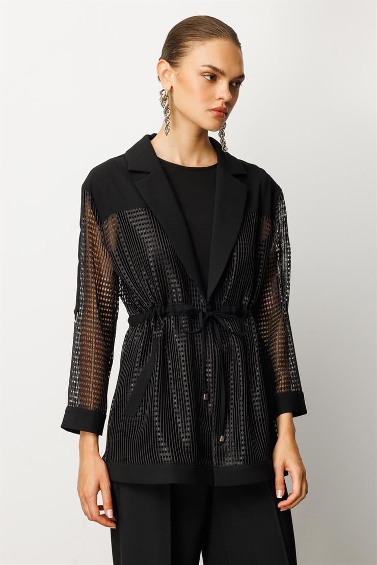 Modailgi  Mono Yaka File Detaylı İkili Takım Siyah