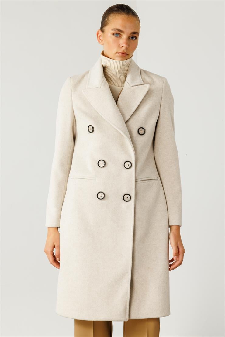 Modailgi  Mono Yaka Fleto Cepli Kruvaze Kaşe Kaban Kemik