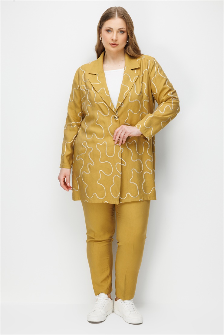 Modailgi  Mono Yaka İki Düğmeli Nakışlı Tunik Asit