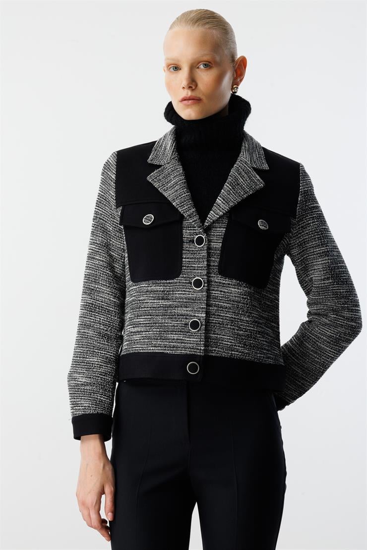 Modailgi  Mono Yaka Kısa Astarsız Örme Ceket Gri