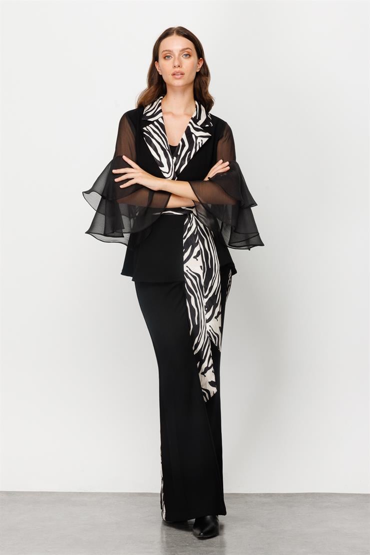 Modailgi  Zebra Desenli Kolları Volanlı Gömlek Siyah