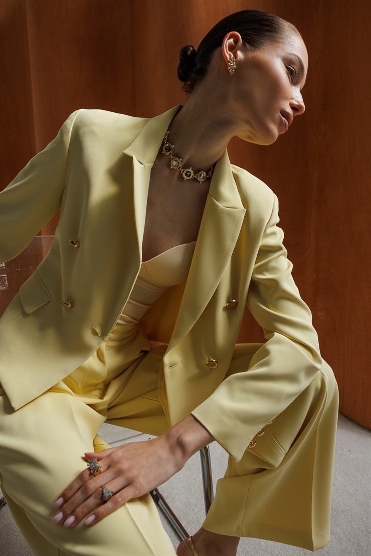 Modailgi  Mono Yaka Kruvaze Ceket - 40050 Sarı