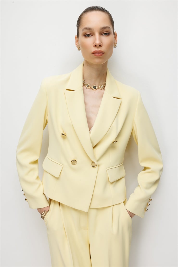Modailgi  Mono Yaka Kruvaze Ceket - 40050 Sarı
