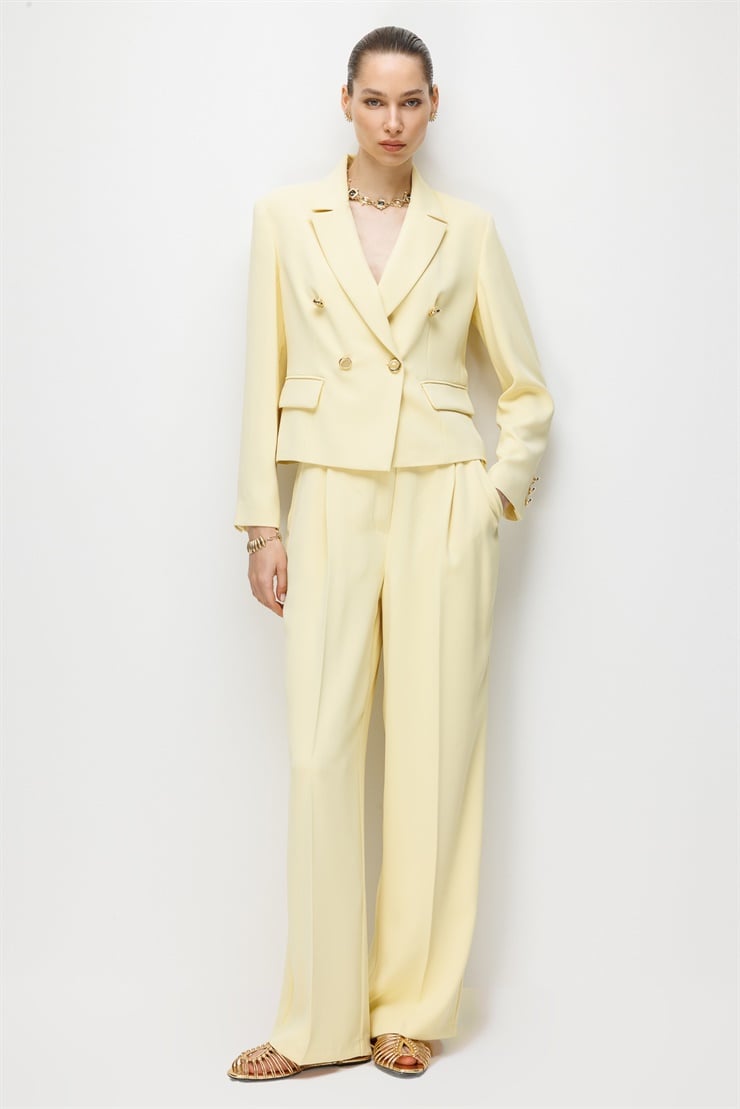 Modailgi  Mono Yaka Kruvaze Ceket - 40050 Sarı