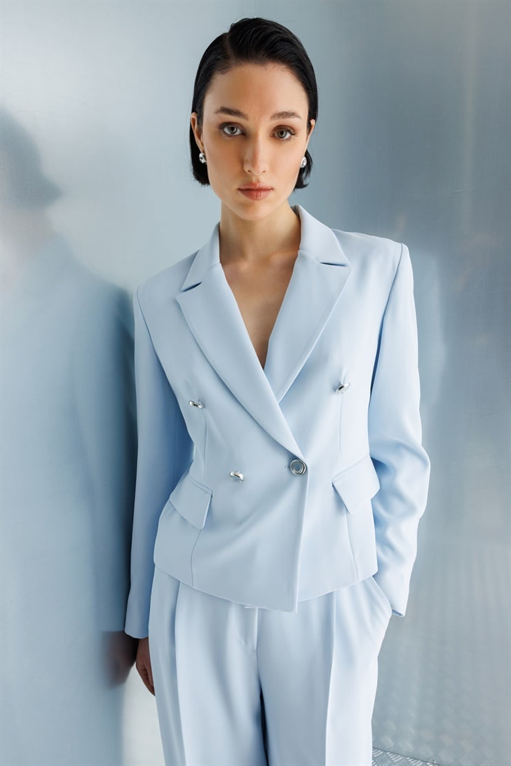 Modailgi  Mono Yaka Kruvaze Ceket - 40050 Mavi