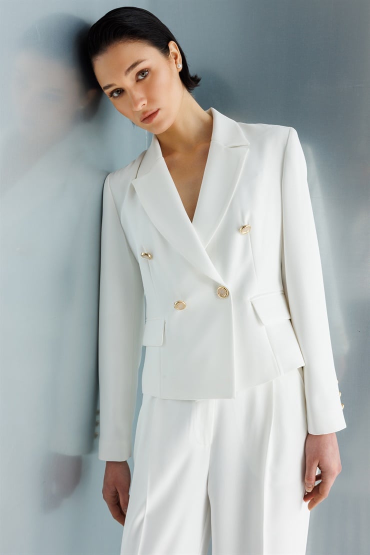 Modailgi  Mono Yaka Kruvaze Ceket - 40050 Ekru