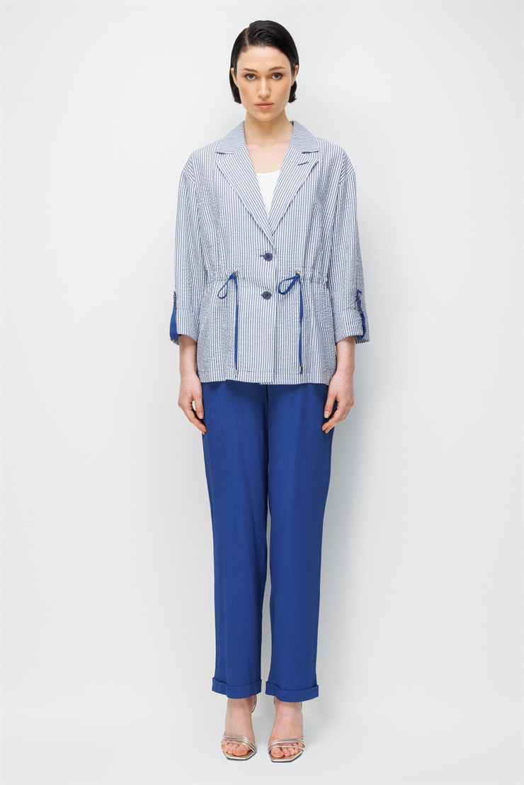 Modailgi Mono Yaka Manşeti Apoletli Çizgili İkili Takım - 40095