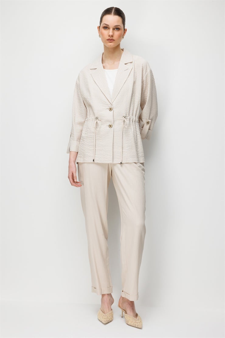 Modailgi Mono Yaka Manşeti Apoletli Çizgili İkili Takım - 40095