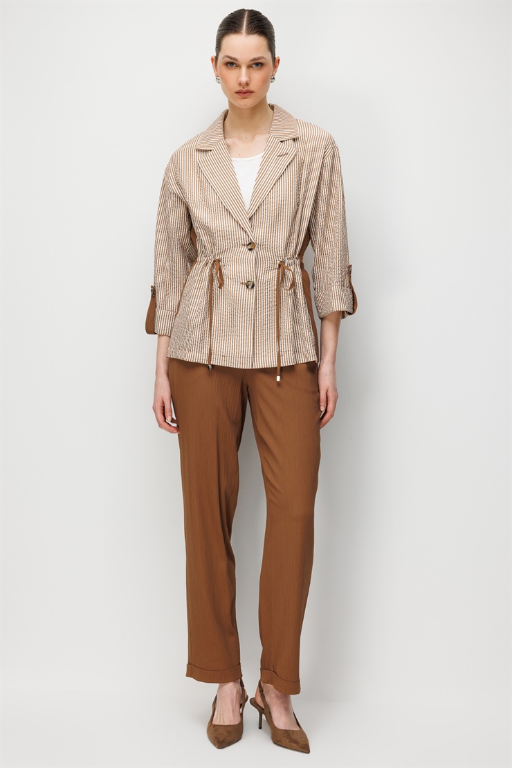 Modailgi Mono Yaka Manşeti Apoletli Çizgili İkili Takım - 40095