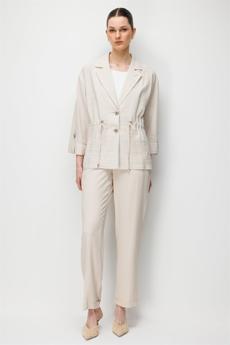 Modailgi Mono Yaka Manşeti Apoletli Çizgili İkili Takım - 40095