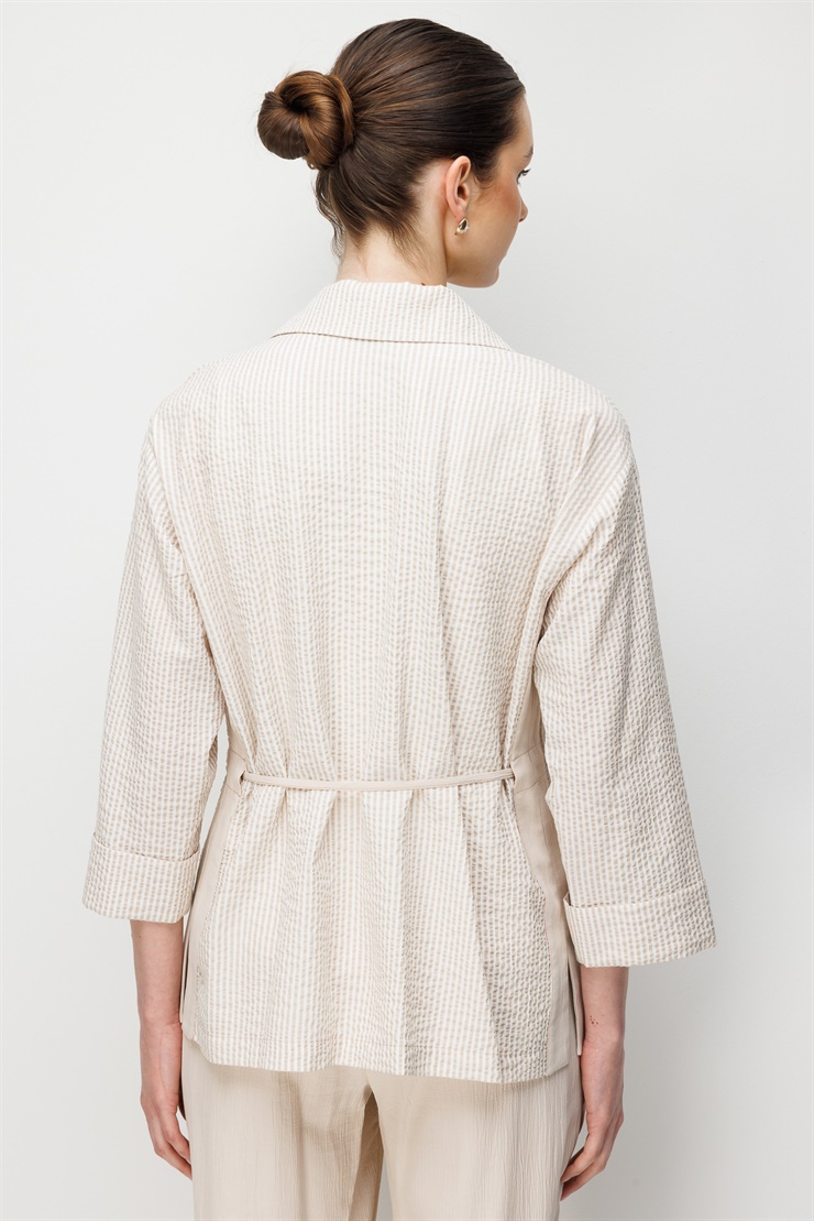 Modailgi Mono Yaka Manşeti Apoletli Çizgili İkili Takım - 40095