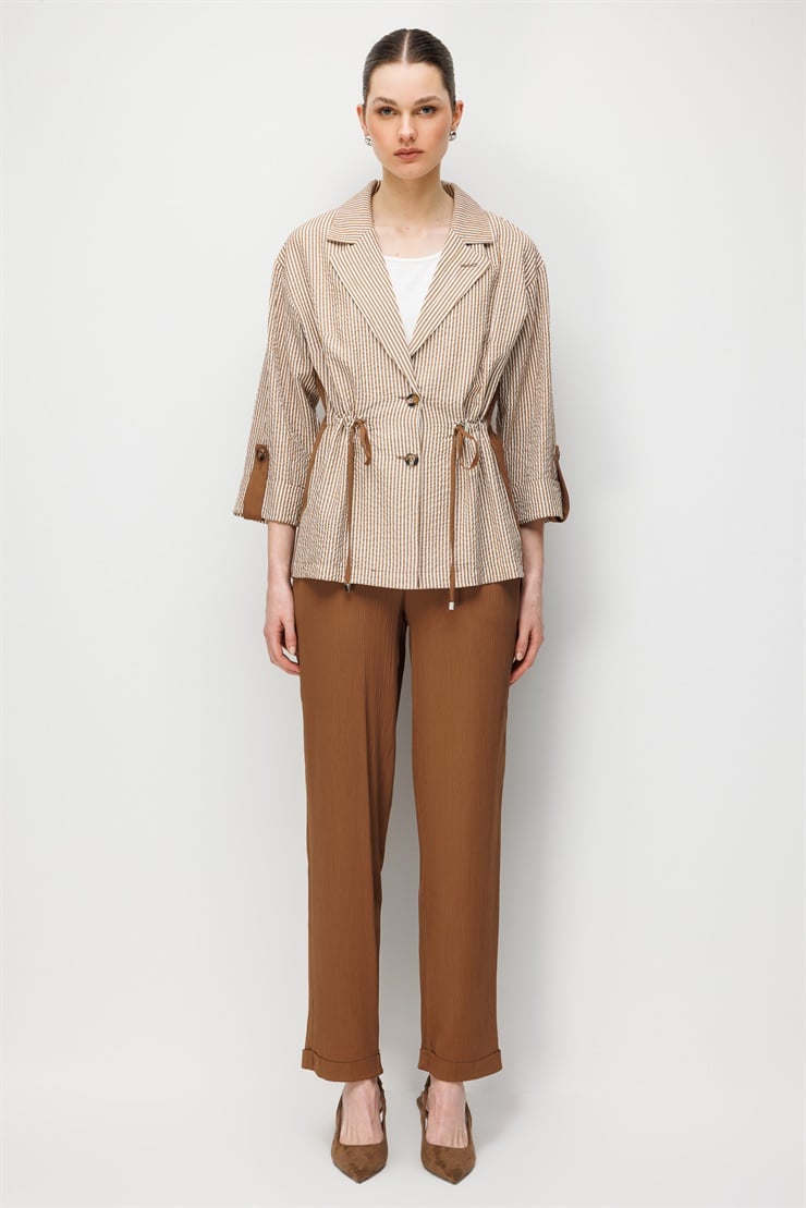 Modailgi Mono Yaka Manşeti Apoletli Çizgili İkili Takım - 40095