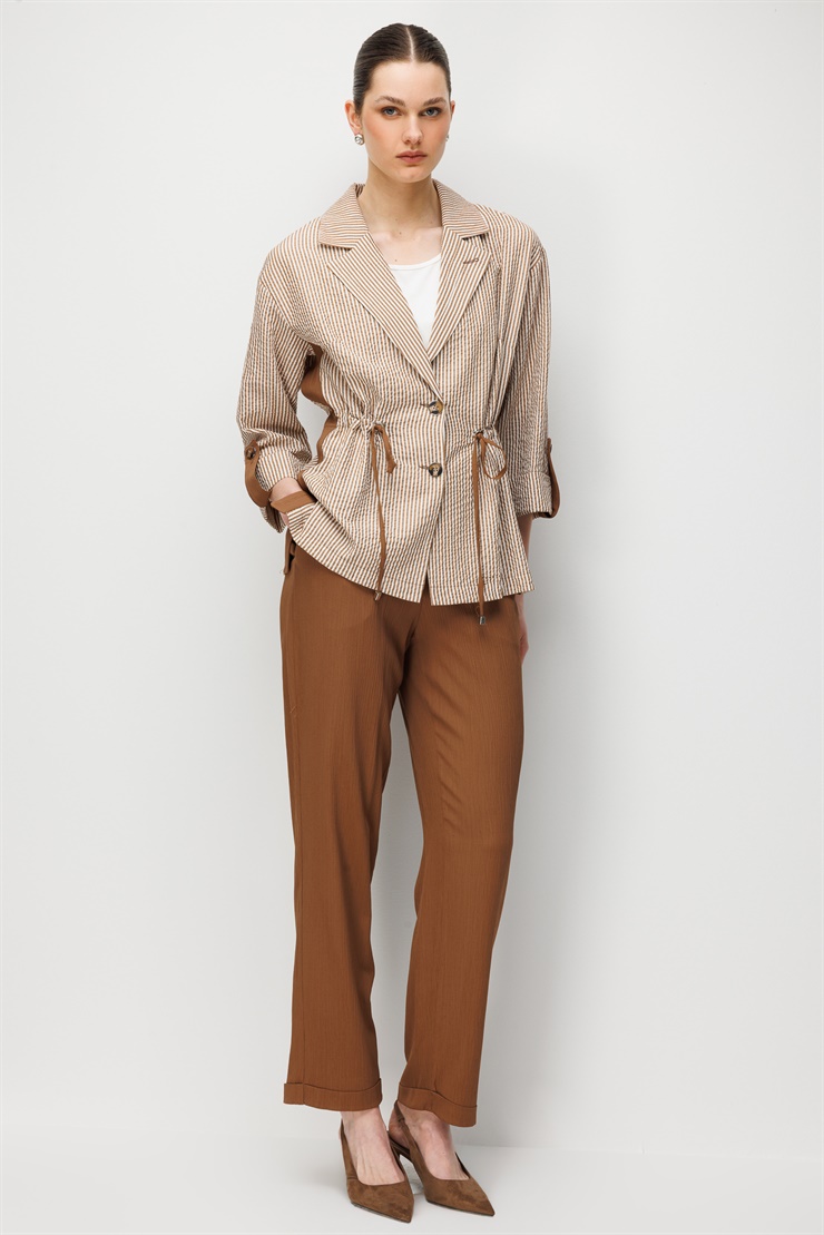 Modailgi Mono Yaka Manşeti Apoletli Çizgili İkili Takım - 40095