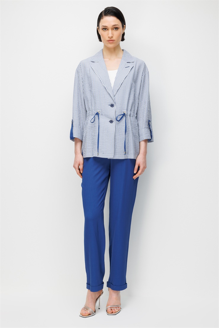 Modailgi Mono Yaka Manşeti Apoletli Çizgili İkili Takım - 40095